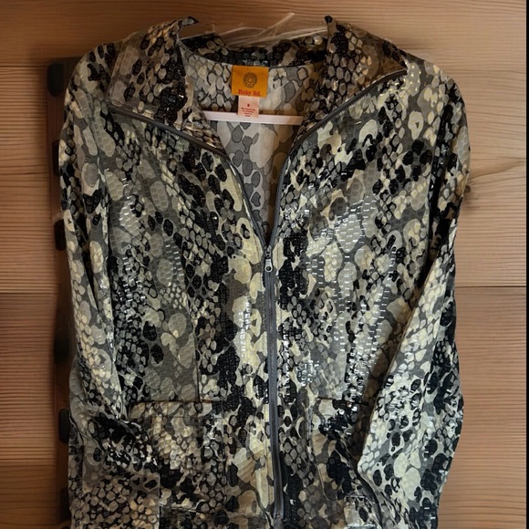 Ruby Rd Unique Shiny Abstract Shimmery Scales Embellished Full Zip Jacket Sz 8 - Picture 6 of 15